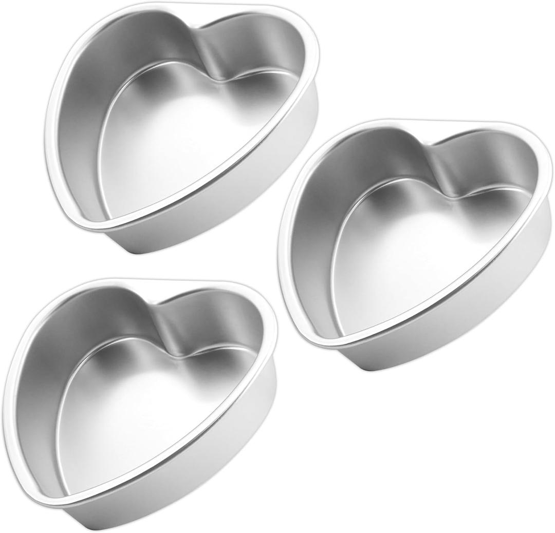 3 Pieces 8 Inch Heart Shaped Aluminum Cake Pans - Funny Baking Tins, DIY Heart Cake Molds for Kitchen, Birthday & Wedding Baking