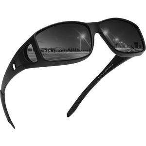 MEETSUN Fit Over Glasses Sunglasses for Men Women,Wrap Around Sunglasses Polarized UV400 Protection (Black Frame-gray Lens)