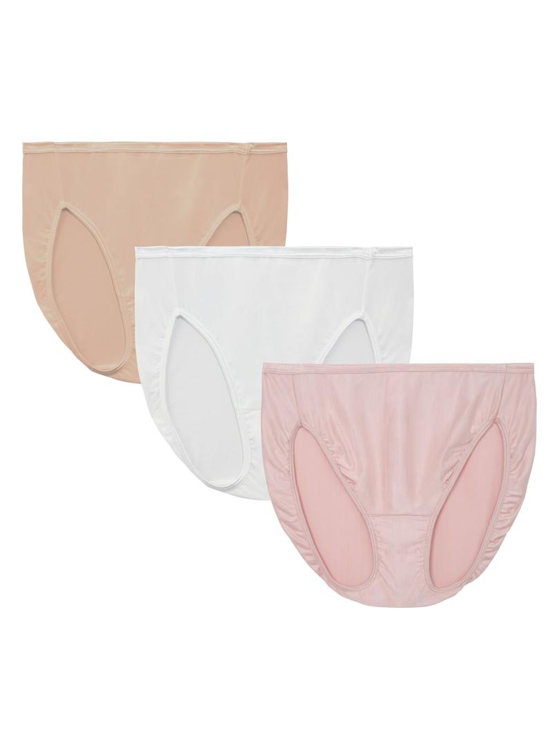 Vanity Fair Women's Illumination Hi Cut Panties, Silky Stretch & Satin Trim, Size 8, 3 Pack - White/Quartz/Beige