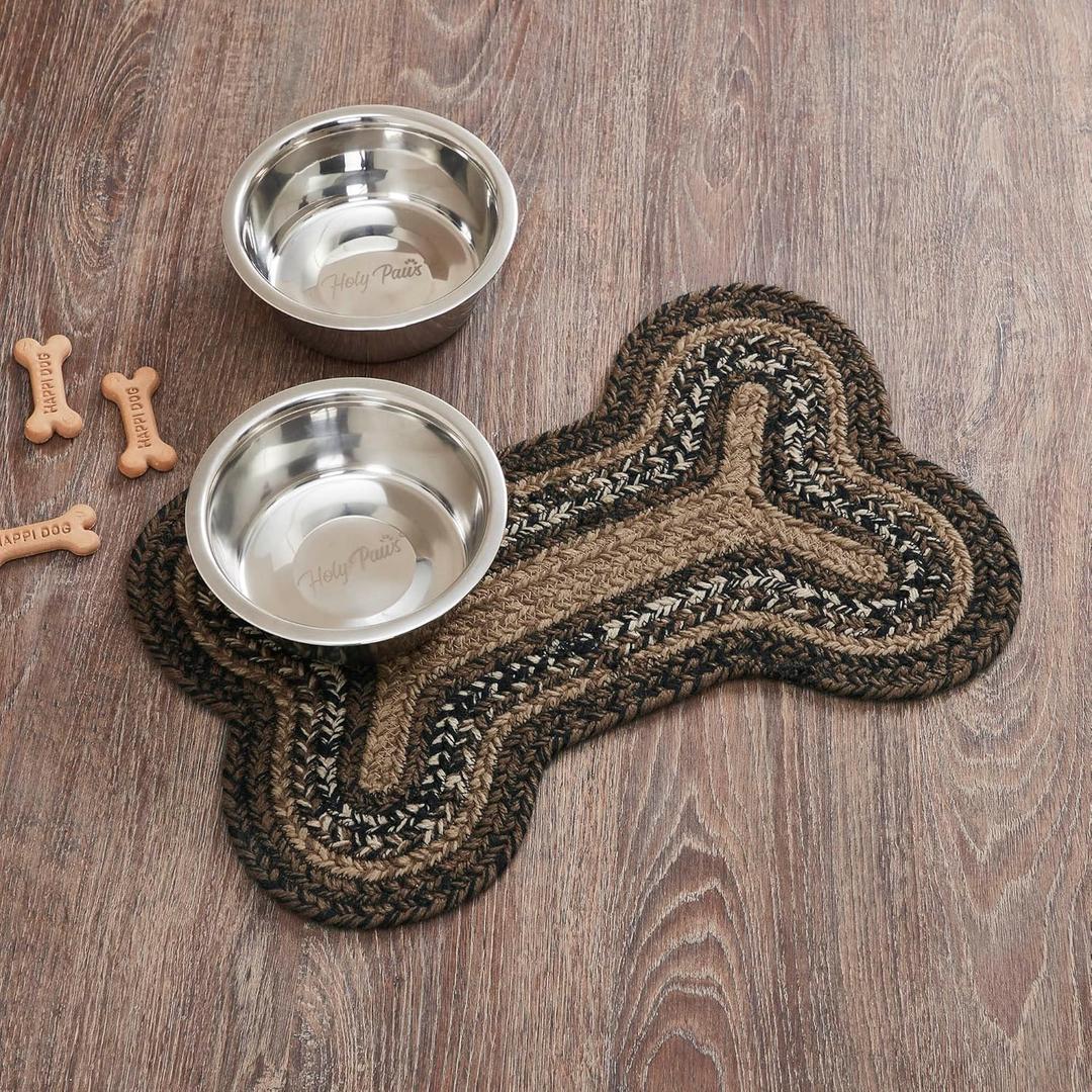 VHC Brands Espresso Indoor/Outdoor Pet Food Mat for Dogs Cats Kitchen Small Bone Rug 11.5x17.5