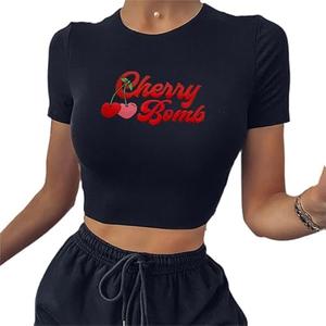 Baby Tees for Women Y2k Funny Graphic Short Sleeve Grunge 90s Teens Summer T-Shirts, S