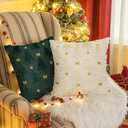 Vagasi Christmas Throw Pillow Covers 18x18 Inch Set of 2, Xmas Tree Pillow Cases Soft Plush Pillowcases 3D Embroidered Star&Bow Christmas Decorations for Couch Bedroom Living Room Porch