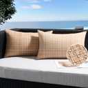 UGASA Outdoor Waterproof Throw Pillow Covers Pack of 2 Patio Water Resistant Pillow Cases Summer Woven Texture Decorative for Outside Garden Porch Yard Bench Tent 12x20 Inch, Beige