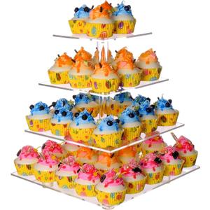 4 Tier Acrylic Cupcake Stand for 50 Cupcakes, Large Square Cupcake Tower, Dessert Cup Cake Tier Stand Holder, Clear Tiered Display Tree for Birthday, Wedding, Party DéCor