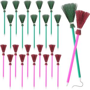 Funrous 20 Pcs Witch Favors Broom Pink and Green Pens Bulk Princess Ballpoint Pencils for Christmas Holiday Birthday Shower Music Themed Supplies Decorations Gifts