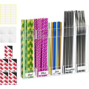 Upgraded Acrylic Straw Holder for Cabinet Door, Fridge & CountertopMagnetic/Adhesive Dual Mount, Strong Hold, Space-Saving Straw Organizer with Adhesive Tape, Magnetic Sheet (Transparent)