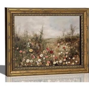 Vintage Gold Framed 3D Textured Wildflower Canvas Wall Art Country Natural Flowers Poster Print Artwork Colorful Wildflowers Painting Picture Wall Decor for Living Room Bedroom Home Decoration 12x16in