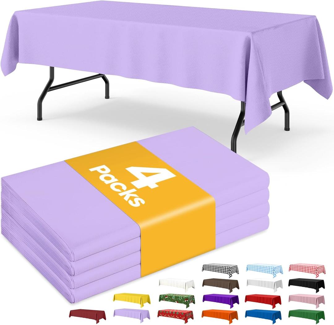 Niuara Lavender Plastic Table Cloth - 4 Pack 54"  108" Rectangle Disposable Tablecloths for 6FT Tables, Table Cover for Party, Holiday & Gathering Use