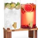 2 PCS 1.5 Gallon Drink dispenser, Glass Beverage Dispenser With Wood Stand, Large Water Drink Dispensers for Parties With Stainless Steel Spigot, Ideal for Lemonade,Juice, Tea, and Party Drinks