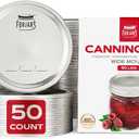 Wide Mouth Canning Lids, 50-Pack  Create Airtight Seals on Mason Jars to Preserve Food for Meal Prep & Emergency Food Storage  3.4 In. Metal Lids with Silicone Seals  Canning Supplies by FORJARS