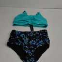 Plus Size Two Piece Swimsuit - High Waisted Bikini Set Tummy Control Bathing Suits for Women (Aqua Blue Flower) 14W