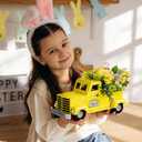 KI Store Yellow Truck Spring Easter Decor 12-Inch Vintage Metal Truck with Artificial Flowers Eggs for Easter Spring Decoration Table Centerpieces Mantel Display
