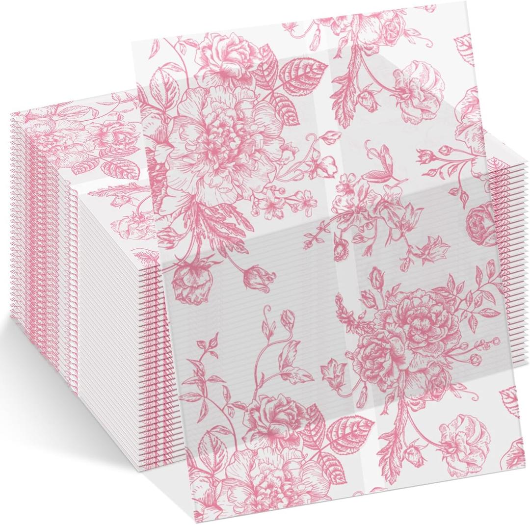 ForraFun 100 Pack Pink Floral Vellum Jackets Bulk for 5x7 Invitations Pre-folded Vellum Paper Envelope Inserts Liners Invitation Sleeves Wraps Accessories Kit for Wedding Birthday Bridal Party