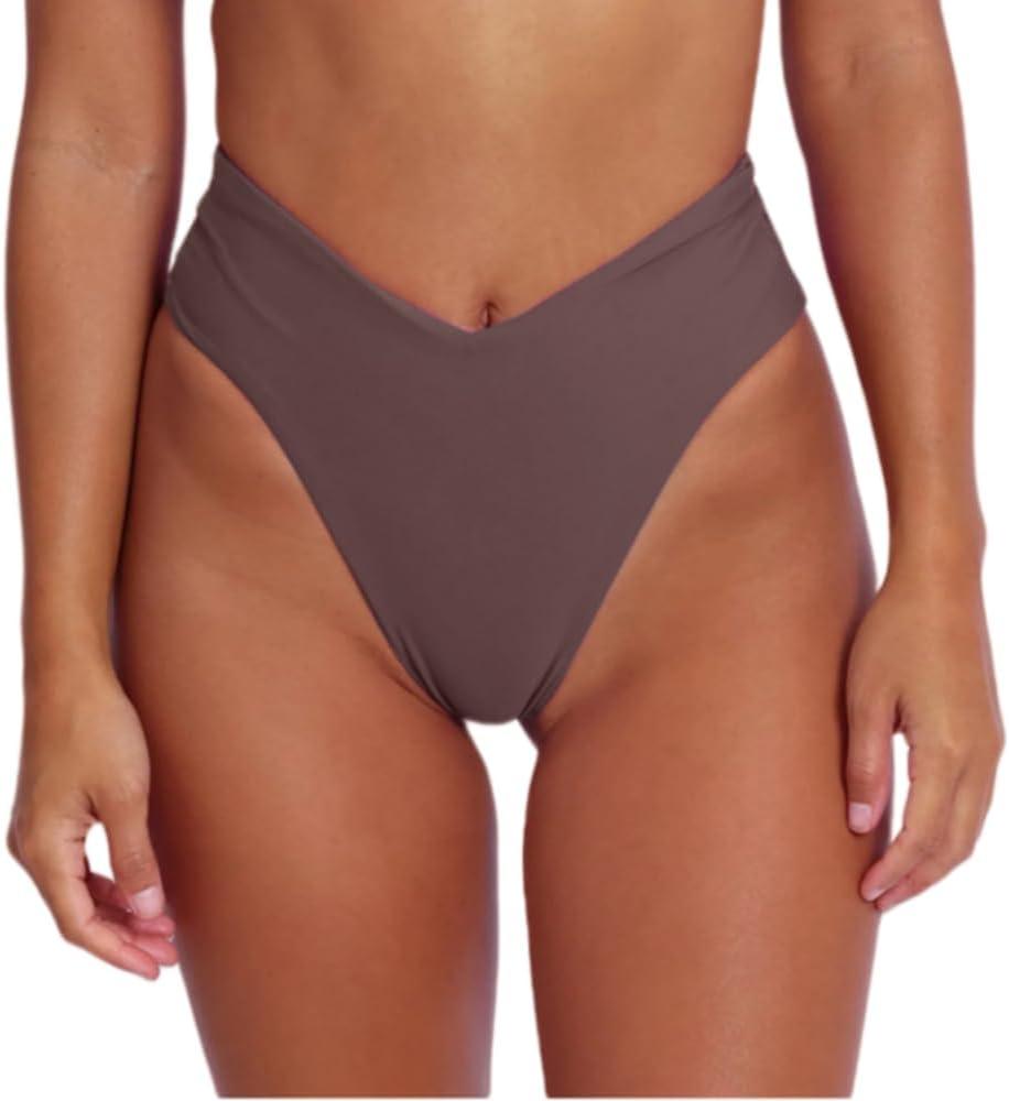 geluboao Women's Bikini Bottom Sexy V Cut High Cut Swimsuit High Waisted Bathing Suit Bottoms (Large, Coffee)
