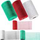 Swpeet 3 Rolls 6 Inches Mesh Ribbon Glitter Metallic Wrapping Ribbon Kit, Glitter Tulle Fabric Spool Ribbon Metallic Foil Mesh Ribbon for DIY Project Wreaths Party Decorations Wrapping Craft