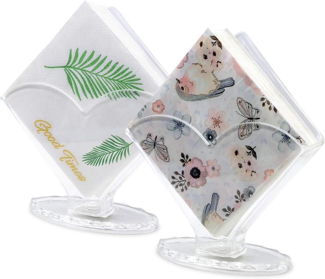 Cocktail Napkin Holder 2 Pack, Acrylic Clear Coffee Filter Holder, Modern Design, Decorative Caddy Holder for Tables and Kitchen Decor