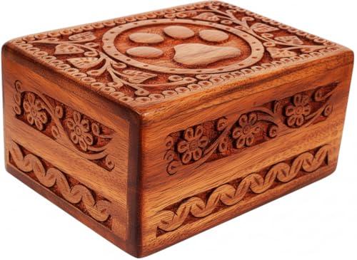 ARTISENIA Wooden Pet Memorial Keepsake Cremation Urns for Ashes | Pet Urn Wood Keepsake Box for Cat & Dog Ashes | Paw Design Pet Memorial Urn Box