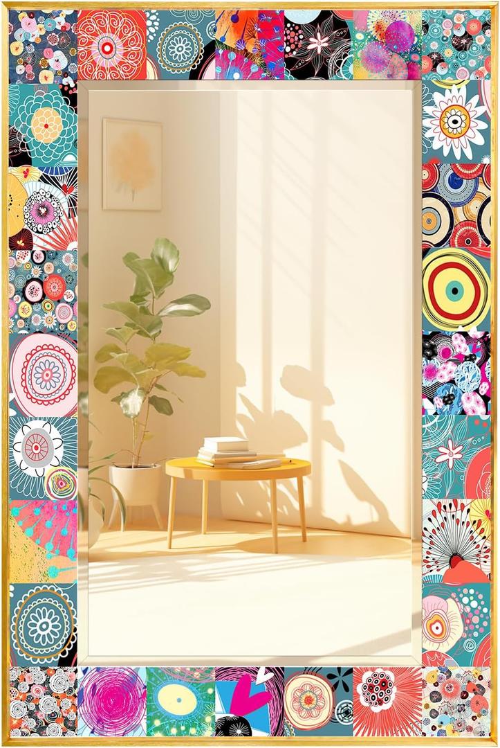 G-LEAF Mosaic Mirror 24x36 inch Vintage Mexican Talavera Aluminum Frame Bathroom Rectangle Moroccan Spanish Mediterranean Mirror for Entryway, Bathroom, Vanity, Living Room