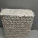 Coeusy Wicker Trash Can with Lid and Liner,Boho Decotative Small Bathroom Trash Cans,Waterproof Slim Waste Basket for Bedroom,Home Office,3 Gallon Cream White