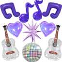 Kpop Girl Group Party Balloons,Purple Music Note Foil Balloons, Disco Ball/Guitar Balloons for Rock and Roll Music Party Decoration,Concert Night/Demon Hunt Party Supplies
