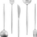 40-Piece Stainless Steel Flatware Set - 8-Piece Service, Satin Finished & Dishwasher Safe (Matte Silver)