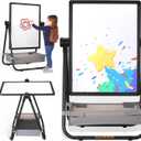 Easel for Kids, Adjustable Standing Toddler Easel Magnetic Whiteboard & Chalkboard with 27inch-44inch Height, Double Sided 360Rotating Kids Art Easel for Toddlers for Boys and Girls 3+