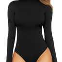 MANGOPOP Women's Mock Turtle Neck Long Sleeve Tops Bodysuit Jumpsuit, Large