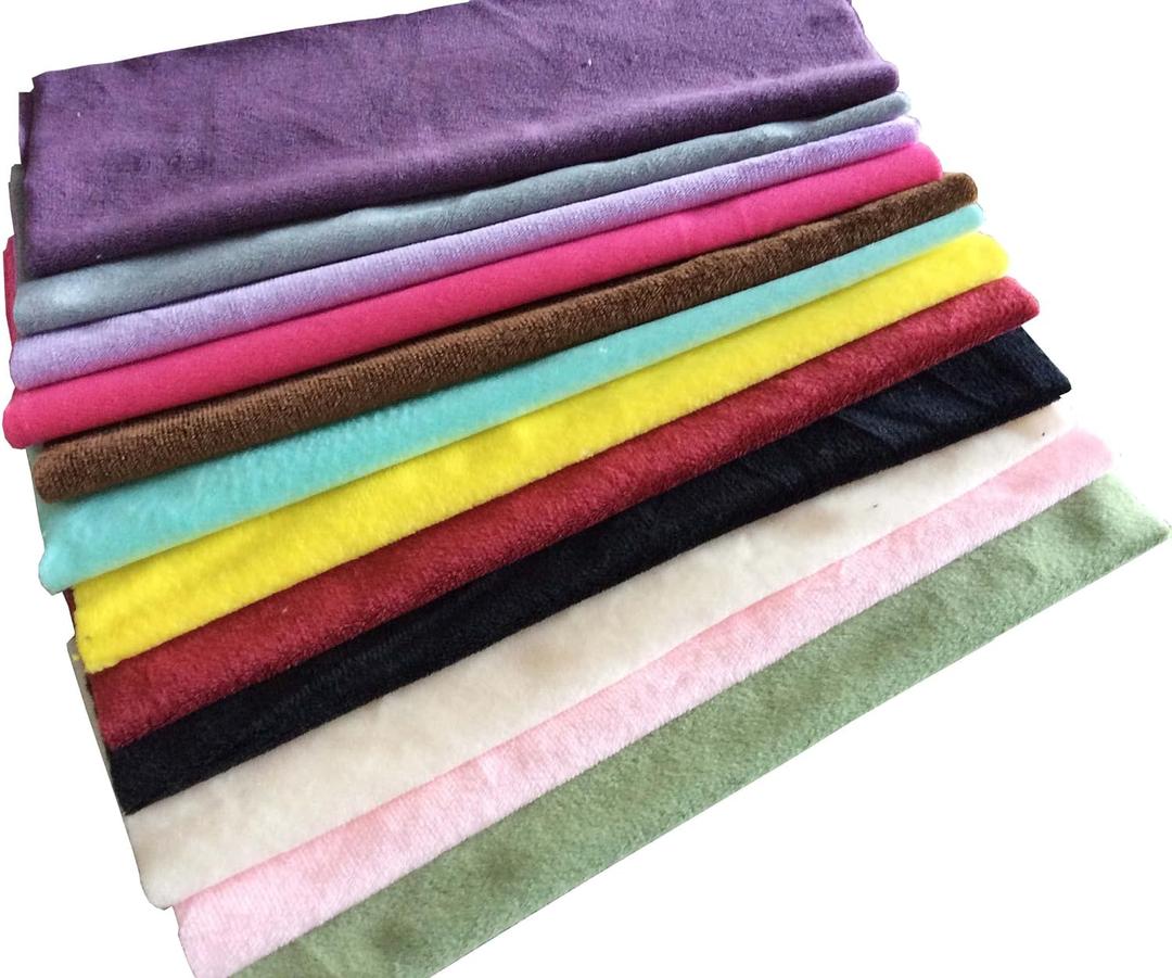 12pcs 12 x 12 Inches Solids DIY Fabric Crystal Velvet Short Plush Decorative Jewelry Fabrics DIY Material Set Precut Bundle Patchwork Squares for Home Crafts Sewing