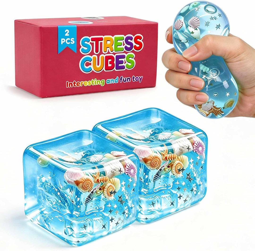 Squeeze Toys Squishies Stress Cube - 2 Pack Stress Relief Fidget Toy for Teens & Adults, Soft TPR Sensory Squeeze Toy for Anxiety Relief, Cool Office Desk Decor & Party Favors, Durable & Washable, 2PCS-BLUE