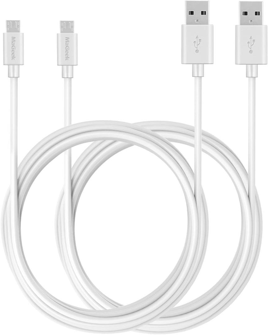 MaGeek Micro USB Cable (2-Pack)(10ft), Extra Long High Speed USB Charge and Sync Cord for Samsung, Nexus, LG, Motorola, Android Smartphones and More (White)