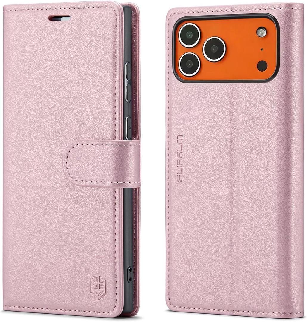 Wallet Case for iPhone 17 pro with Credit Card Holder,PU Leather Folio Flip Kickstand Protective Shockproof Cover for Apple 17 pro Phone Case (Pink, for iPhone 17 Pro - 6.3'')
