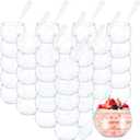 EBOOT 100 Pcs 2 oz Mini Dessert Cups with Spoons, Sphere Plastic Fish Cup Disposable Round Plastic Bowl Small Clear Parfait Bowl for Wedding Event Birthday Party Mousse Pudding Appetizer Serving
