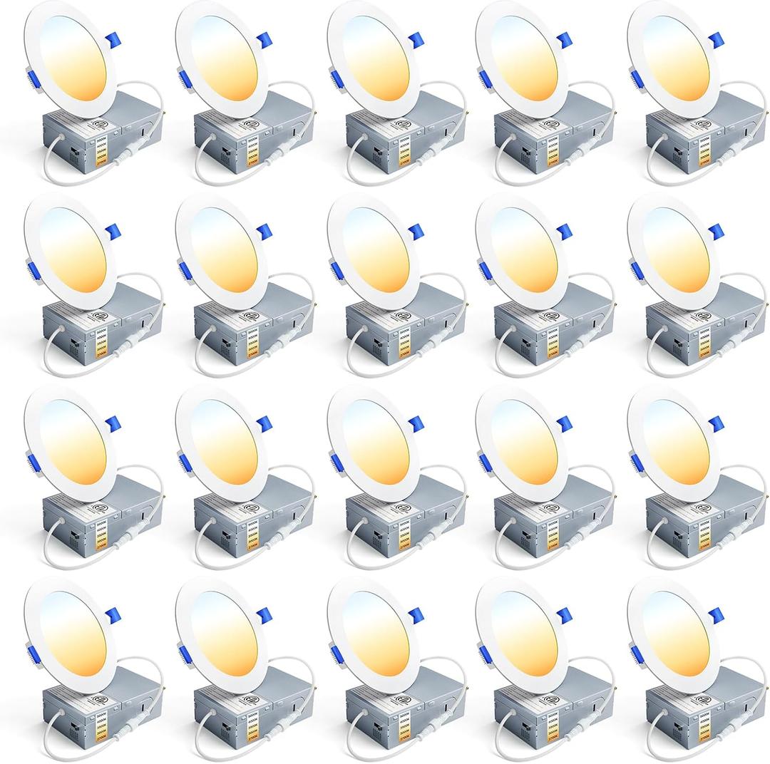 Ensenior 20 Pack 4 Inch LED Recessed Light, Dimmable, 2700K-5000K 5CCT, 750LM High Brightness, 9W 120V, Damp Rated, ERL-9X-ETL, Ultra-Thin Canless Wafer Light - ETL & FCC & IC