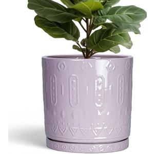 Eightpot Ceramic Plant Pots, 12 Inch Pots for Plants Indoor Outdoor, Round Planter with Drainage Hole and Tray, Modern Decorative Flower Pot, Home Apartment Decor, House Warming Gifts, Purple