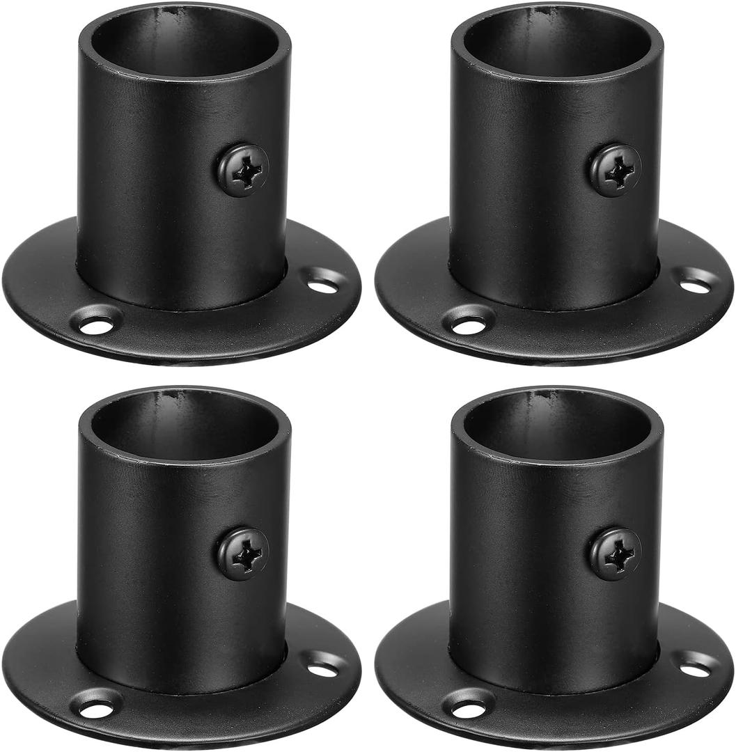 uxcell 1'' Dia Stainless Steel Pole Sockets Flange Rod Holder Bracket Support for Bathroom Closet Curtain, Set of 4, Black