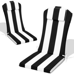 50x20 In Adirondack Chair Cushion Set of 2, Patio Chair Cushion w/Headrest | Water Resistant Patio Cushion, Fade Resistant, Outdoor Rocking Chair Cushions, Full Back Support, Black White Striped