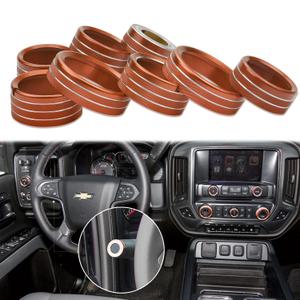 Switch Button AC Radio Light Trim Center Console Knob Covers for Chevy Silverado & GMC Sierra Accessories 2014 2015 2016 2017 2018 Air Conditioner Control Decoration (Aluminum Alloy, Orange)
