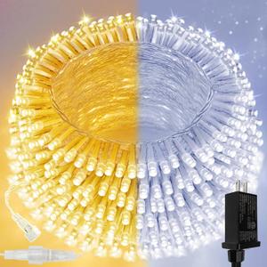 Warm White to Cool White Color Changing 200 LED 66FT Connectable Christmas String Lights for Outdoor Indoor Waterproof, 11 Modes Twinkle Fairy Lights Clear Wire for Christmas Tree Memory Remote Timer