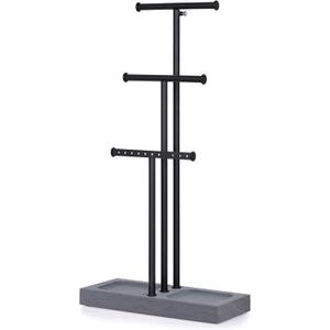 Love-KANKEI Jewelry Organizer Stand Metal & Wood Base and Large Storage Necklaces Bracelets Earrings Holder Organizer Gift Black and Weathered Grey (3 Tiers)