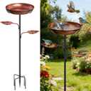 DRQ 35'' Metal Bird Bath for Outside, 12'' Dia × 2'' Deep Birdbath Bowl, Bird Feeder with 6.5'' 5-Pronged Base for Garden Decor, Patio, Yard, Lawn – Vintage Brown