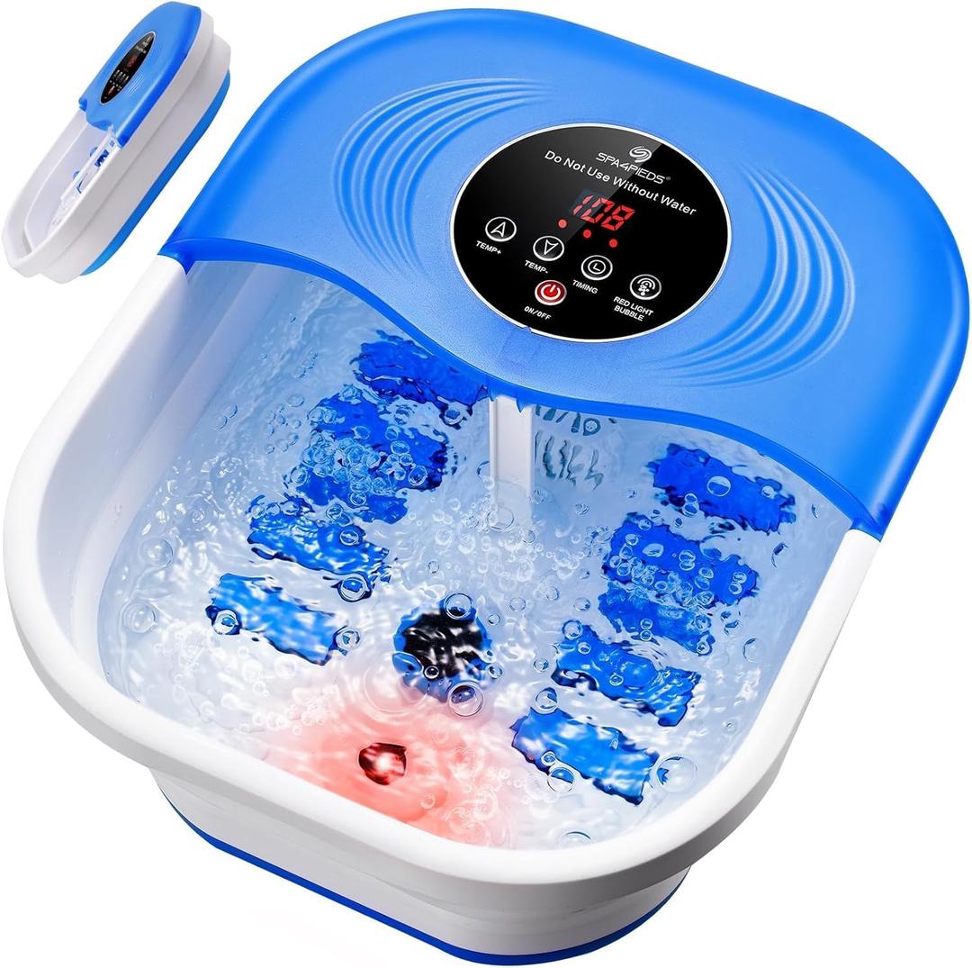 SPA4PIEDS Foot Spa Bath Massager with Heat, Bubble Jets, Red Light & Timer, Pedicure Foot Spa with 95-118 Temperature Control, 8 Shiatsu Rollers, Pumice Stone, Gift for Women,Men,Dad