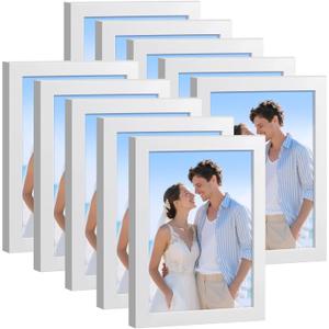 HappyHapi 4x6 Picture Frames Set of 10, Tabletop or Wall Display Pictures 3.5x5 with Mat or 4x6 Without, Multi Photo Frames Collage (White)