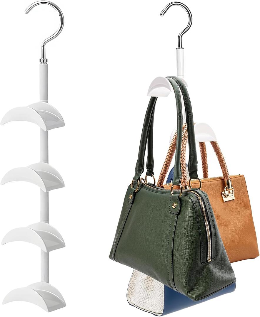 Purse Hanger Organizer for Closet, Hanging Bag Holder, with 4 Hooks, Hanging Organizer for Handbag Keeping Purses, Storage Hook Backpack Rack Space Saving Hanger (1 Pack)