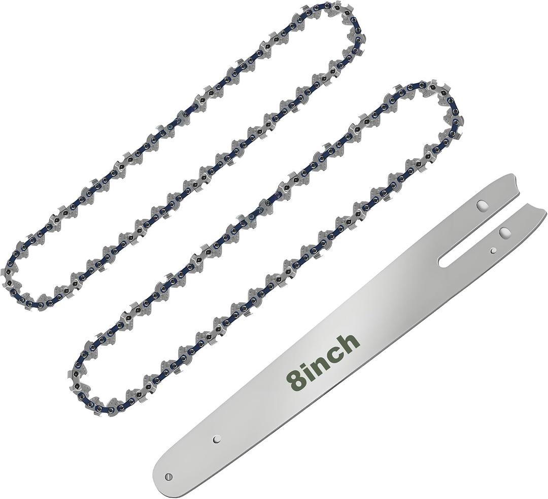 8 Inch Chainsaw Chain Replacement- 2 Chains and 1 Guide Bar for 8 Inch Mini Chainsaw with 45 Drive Links, Compatible with Cordless Electric Battery Powered Handheld Chainsaws