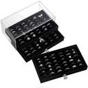 SPAKOWN Ring Box Display Holder, Clear Velvet Jewelry Storage Tray Organizer for Ring Stud Earring (Black - 3 Drawers)