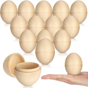 Halloscume 24 Pcs Easter Fillable Unfinished Wooden Eggs 2.36 Inch Wood Fake Easter Egg Hunt DIY Painting Art Craft Decorations Home Decor