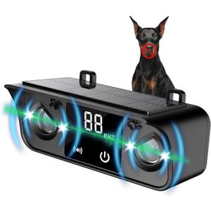Solar Ultrasonic Dog Bark Deterrent Device, Outdoor Waterproof Anti Barking Device for Dogs with 50ft Range, Sonic Bark Deterrent for Small Medium Large Dogs for Indoor and Outside Use