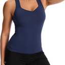 MathCat Women's Workout Tank Top with Built-in Bra, Slight V-Neck Racerback Sports Shirt, Breathable Athletic Camisole XS-XL (Large)