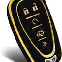 Premium Soft TPU Full Protection Key Fob Case Compatible with Chevrolet 5 Buttons Equinox Malibu Cruze Tahoe Camaro Traverse Blazer Volt Bolt Smart Key Holder(Black)