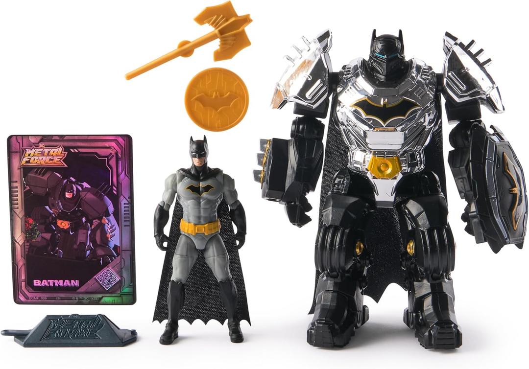 DC Comics, Metal Force Batman Action Figure, 6-Inch with 4-Inch Mini Figure, Built-in Blaster and Armor Suit, Super Hero Kids Toys for Boys and Girls Ages 4 and Up (Multicolor)